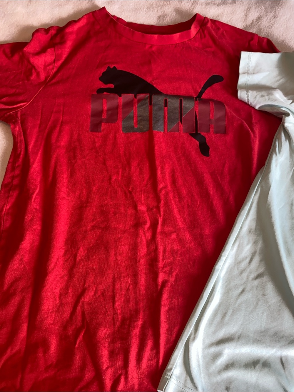Puma Red Logo Tee & Light Blue Graphic Baseball Drip Tee - Picture 2 of 4